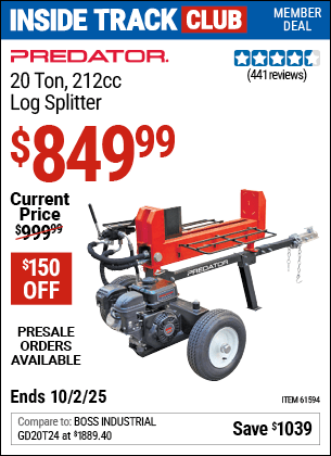 Harbor Freight Coupons, HF Coupons, 20% off - 20 Ton Gas Engine Log Splitter