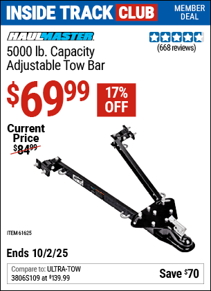 Harbor Freight Coupons, HF Coupons, 20% off - 5000 Lb. Capacity Adjustable Tow Bar