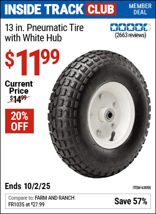 Harbor Freight Coupons, HF Coupons, 20% off - 13 in. Pneumatic Tire with White Hub