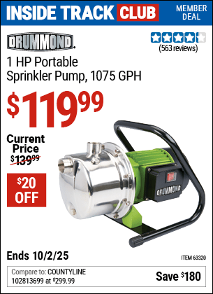 Harbor Freight Coupons, HF Coupons, 20% off - 1 HP Portable Sprinkler Pump 1075 GPH