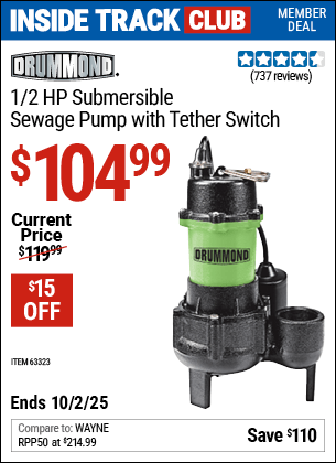 Harbor Freight Coupons, HF Coupons, 20% off - 1/2 HP Submersible Sewage Pump with Tether Switch