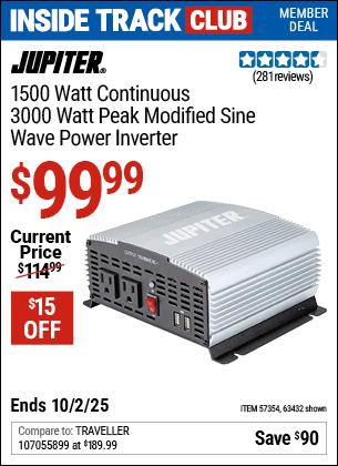 Harbor Freight Coupons, HF Coupons, 20% off - 1500 Watt Continuous/3000 Watt Peak Power Inverter