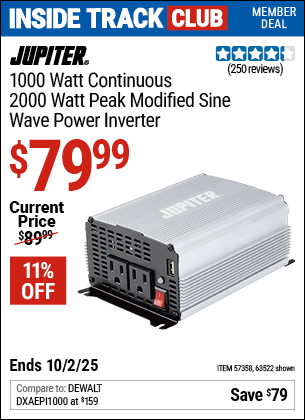 Harbor Freight Coupons, HF Coupons, 20% off - 1000 Watt Continuous/2000 Watt Peak Modified Sine Wave Power Inverter