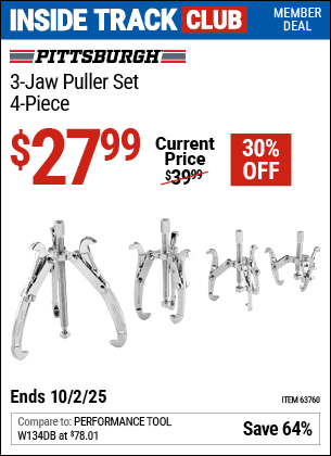Harbor Freight Coupons, HF Coupons, 20% off - Three-jaw Puller 4 Piece Set