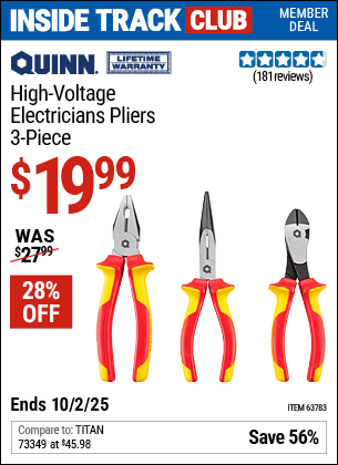 Harbor Freight Coupons, HF Coupons, 20% off - 3 Piece High Voltage Electrician's Pliers