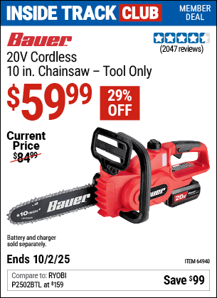 Harbor Freight Coupons, HF Coupons, 20% off - Bauer 20 Volt Lithium Cordless 10
