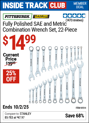Harbor Freight Coupons, HF Coupons, 20% off - 22 Piece Fully Polished Sae & Metric Combination Wrench Set