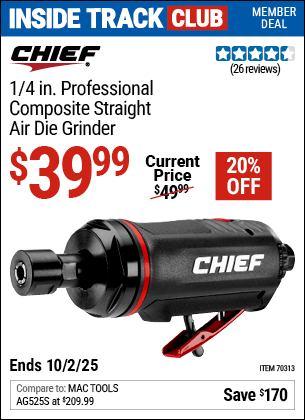 Harbor Freight Coupons, HF Coupons, 20% off - CHIEF 1/4 in. Professional Composite Straight Air Die Grinder for $39.99