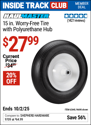 Harbor Freight Coupons, HF Coupons, 20% off - 15 in. Worry Free Tire with Polyurethane Hub