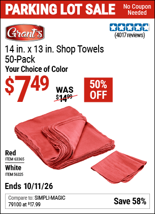 Harbor Freight Coupons, HF Coupons, 20% off - 14 in. x 13 in. White Shop Towels, 50 Pk.
