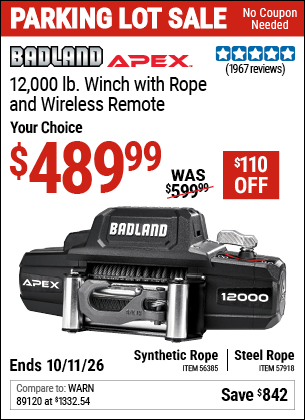 Harbor Freight Coupons, HF Coupons, 20% off - Badland Apex 12,000 Lb. Truck/suv Winch
