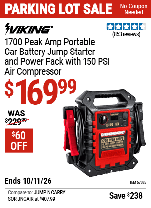 Harbor Freight Coupons, HF Coupons, 20% off - 1700 Peak Amp Portable Jump Starter and Power Pack with 250 PSI Air Compressor