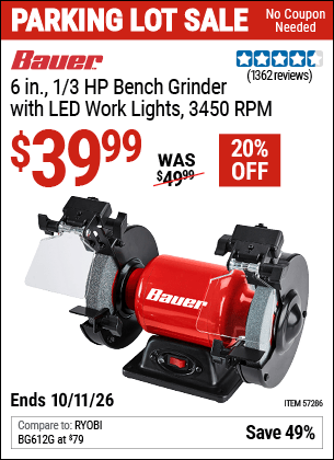 Harbor Freight Coupons, HF Coupons, 20% off - 6 in. Bench Grinder with LED Lights