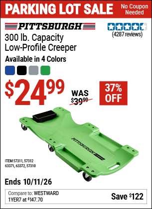 Harbor Freight Coupons, HF Coupons, 20% off - PITTSBURGH AUTOMOTIVE 300 lb. Capacity Low-Profile Creeper 