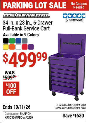 Harbor Freight Coupons, HF Coupons, 20% off - U.S. GENERAL 34 in. Full Bank Service Cart for $499.99