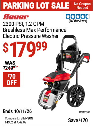 Harbor Freight Coupons, HF Coupons, 20% off - 2300 PSI 1.2 GPM Brushless Max Performance Electric Pressure Washer