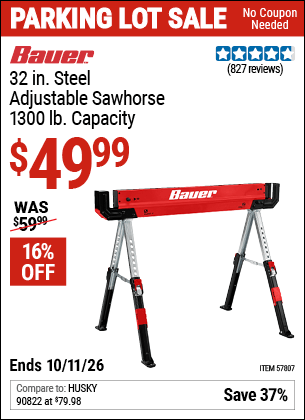 Harbor Freight Coupons, HF Coupons, 20% off - BAUER 1300 lb. Capacity Steel Sawhorse for $49.99