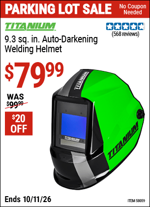 Harbor Freight Coupons, HF Coupons, 20% off - TITANIUM 9.3 sq. in. Auto Darkening Welding Helmet 