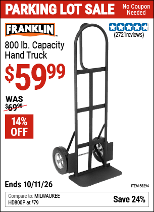 Harbor Freight Coupons, HF Coupons, 20% off - FRANKLIN 800 lb. Capacity Hand Truck 