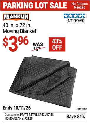 Harbor Freight Coupons, HF Coupons, 20% off - FRANKLIN 40 in. x 72 in. Moving Blanket 