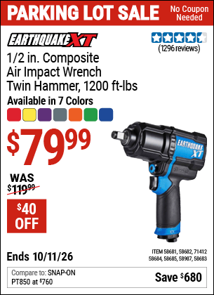 Harbor Freight Coupons, HF Coupons, 20% off - EARTHQUAKE 1/2 in. Composite Xtreme Torque Air Impact Wrench 