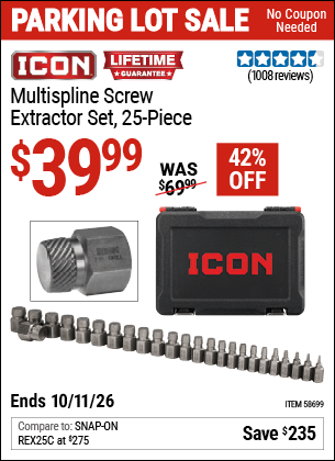 Harbor Freight Coupons, HF Coupons, 20% off - ICON Multispline Extractor Set, 25 Piece for $49.99