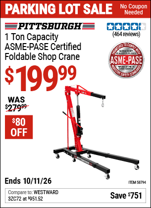 Harbor Freight Coupons, HF Coupons, 20% off - PITTSBURGH 1 Ton Capacity Foldable Shop Crane for $239.99