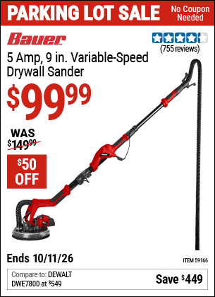 Harbor Freight Coupons, HF Coupons, 20% off - BAUER 5 Amp 9 in. Variable Speed Drywall Sander 
