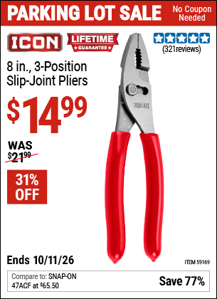Harbor Freight Coupons, HF Coupons, 20% off - ICON 8 in. Slip Joint Pliers for $14.99