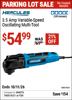 Harbor Freight Coupons, HF Coupons, 20% off - HERCULES 3.5 Amp Variable Speed Oscillating Multi-Tool for $59.99
