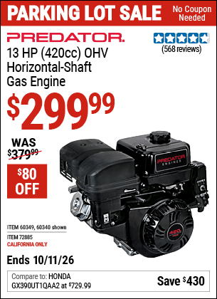 Harbor Freight Coupons, HF Coupons, 20% off - 13 Hp (420 Cc) Ohv Horizontal Shaft Gas Engines