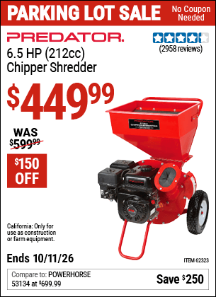 Harbor Freight Coupons, HF Coupons, 20% off - Chipper/shredder With 6.5 Hp Gas Engine (212 Cc)