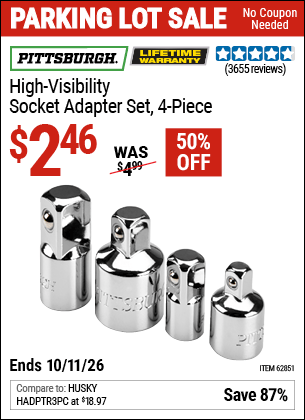 Harbor Freight Coupons, HF Coupons, 20% off - 4 Piece High Visibility Socket Adapter Set