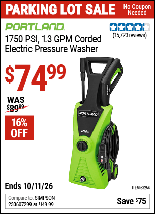 Harbor Freight Coupons, HF Coupons, 20% off - 1750 Psi Electric Pressure Washer