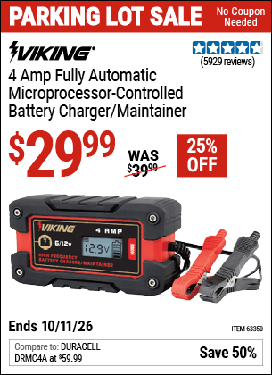 Harbor Freight Coupons, HF Coupons, 20% off - 4 Amp Fully Automatic Microprocessor Controlled Battery Charger/maintainer