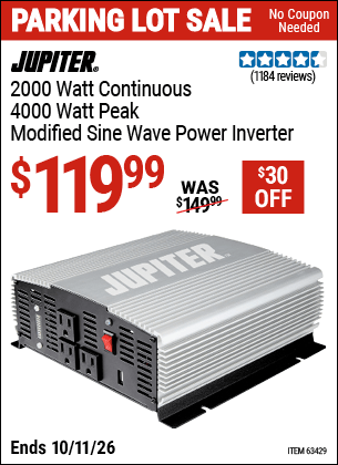 Harbor Freight Coupons, HF Coupons, 20% off - 2000 Watt Continuous/4000 Watt Peak Power Inverter