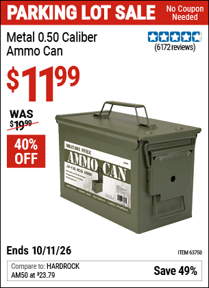 Harbor Freight Coupons, HF Coupons, 20% off - .50 Cal Metal Ammo Can