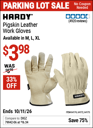 Harbor Freight Coupons, HF Coupons, 20% off - Pigskin Leather Work Gloves