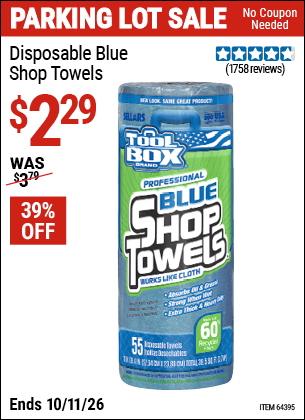 Harbor Freight Coupons, HF Coupons, 20% off - Disposable Blue Shop Towels