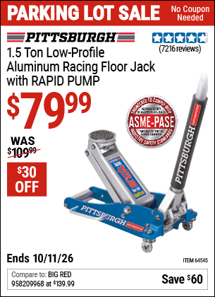 Harbor Freight Coupons, HF Coupons, 20% off - Pittsburgh Rapid Pump 1.5 Ton Lightweight Aluminum Floor Jack