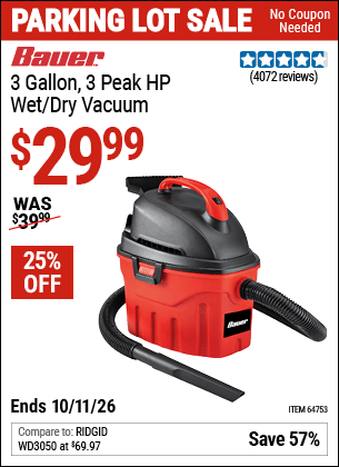 Harbor Freight Coupons, HF Coupons, 20% off - 3 Gallon Wet/dry Vacuum