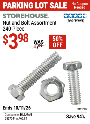 Harbor Freight Coupons, HF Coupons, 20% off - 240 Piece Nut And Bolt Assortment