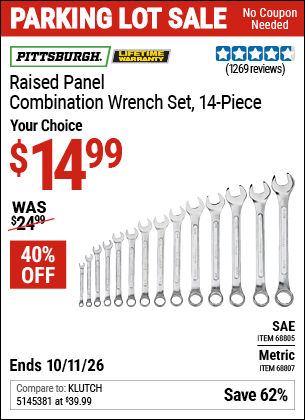 Harbor Freight Coupons, HF Coupons, 20% off - Raised Panel SAE Combination Wrench Set, 14 Pc.