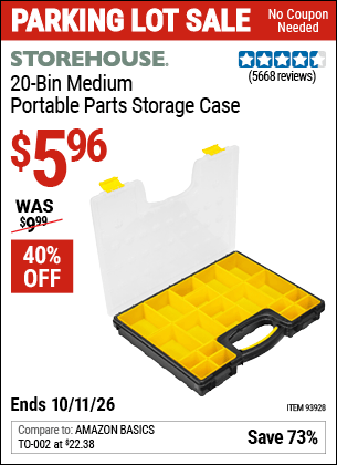 Harbor Freight Coupons, HF Coupons, 20% off - 20 Bin Portable Parts Storage Case