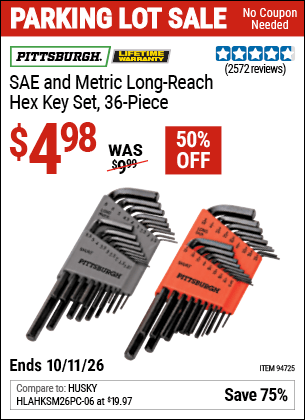 Harbor Freight Coupons, HF Coupons, 20% off - 36 Piece Sae/metric Long Reach Hex Key Set