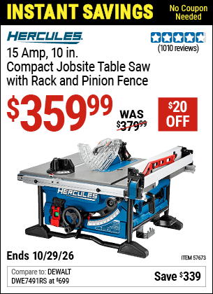 Harbor Freight Coupons, HF Coupons, 20% off - HERCULES 10 in. for $349.99