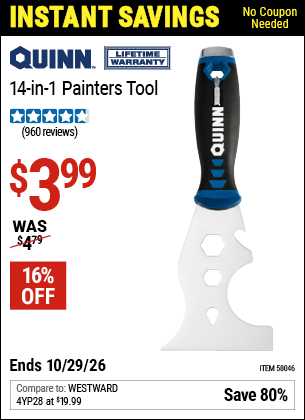 Harbor Freight Coupons, HF Coupons, 20% off - QUINN 14-In-1 Painter’s Tool for $3.99