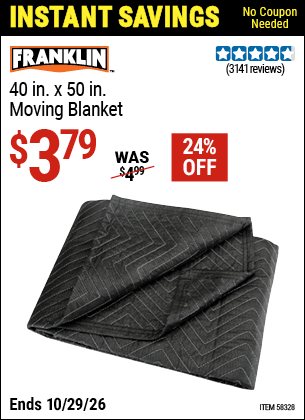 Harbor Freight Coupons, HF Coupons, 20% off - FRANKLIN 40 in. x 50 in. Moving Blanket for $4.49