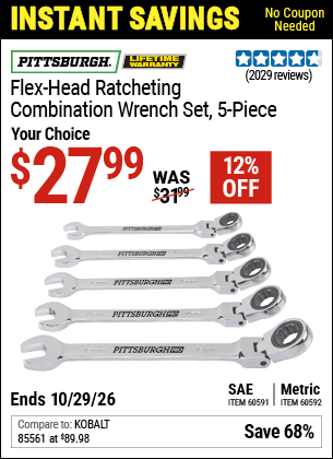 Harbor Freight Coupons, HF Coupons, 20% off - 5 Piece Flex-head Combo Wrench Sets