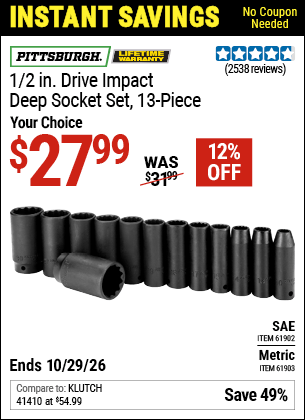 Harbor Freight Coupons, HF Coupons, 20% off - 13 Pieces, 1/2